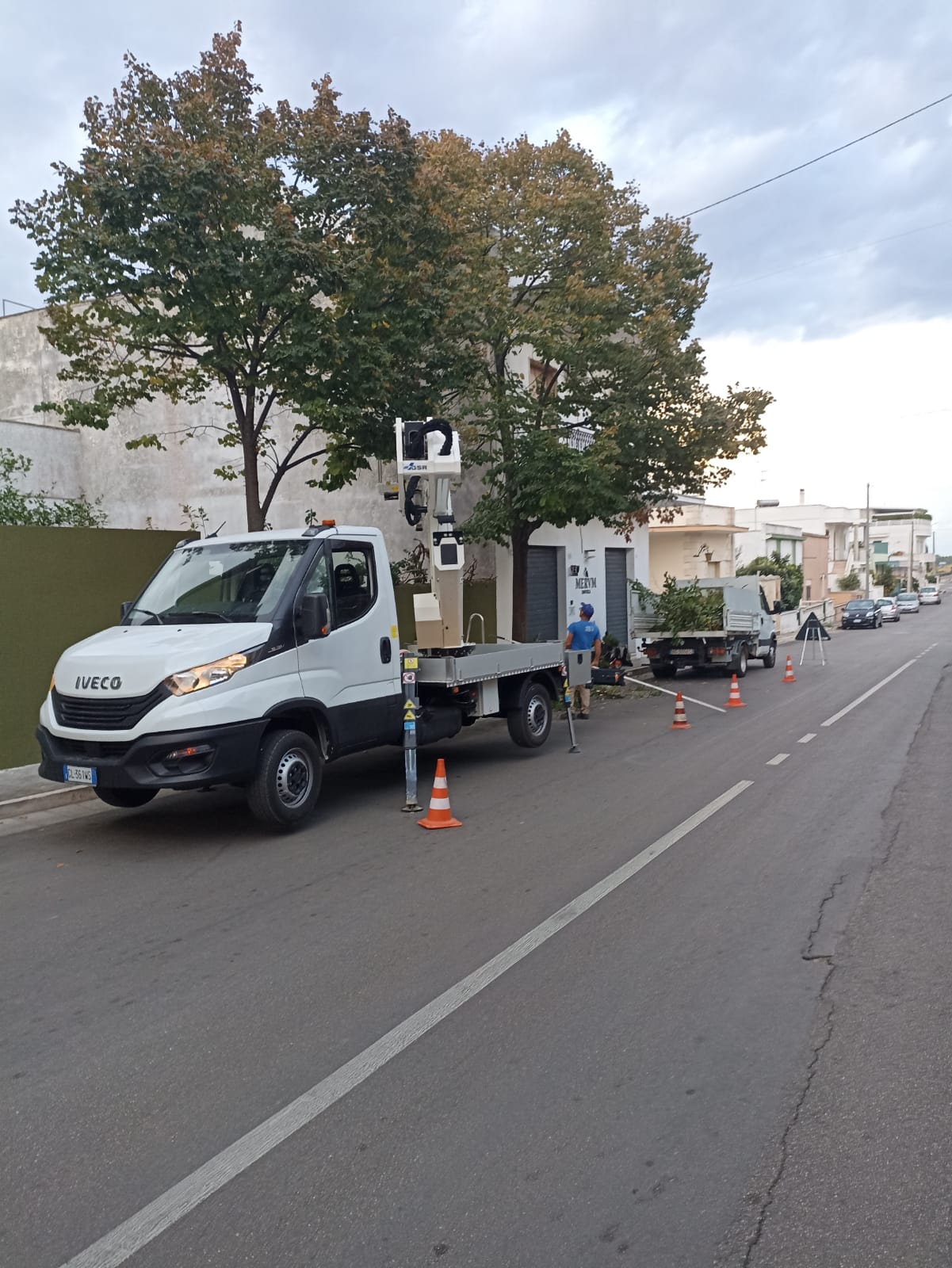 Mezzi SOLE in strada durante la manutenzione delle alberature